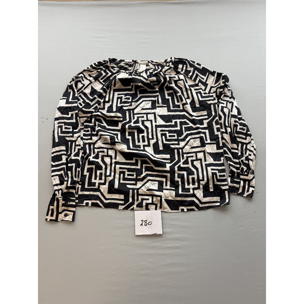 Richard Allan x HM Womens Geometric Blouse Black White Long Sleeve Top Size 6